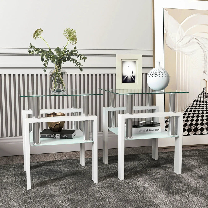 Modern Tempered Glass Tea Table, End Square Table For Living Room by HouseOfZazla