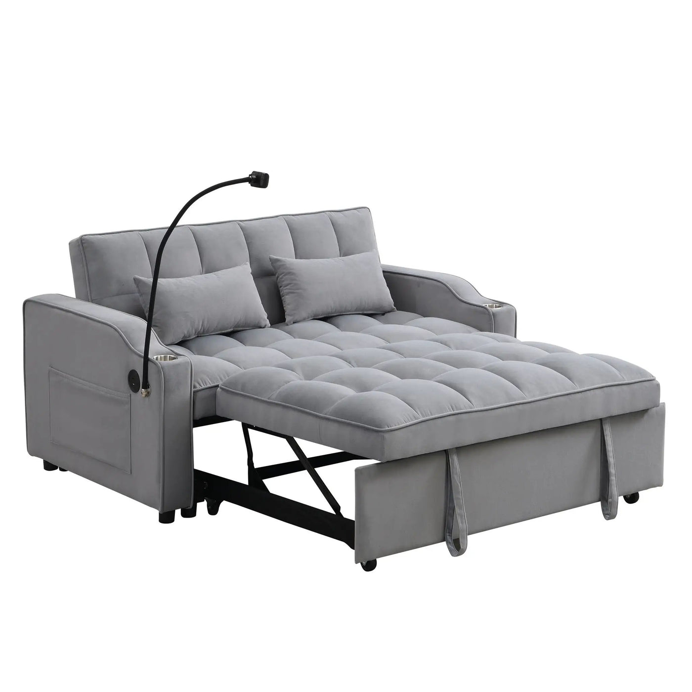 Modern Loveseat Futon Sofa With Pullout Bed, Adjustable Reclining Backrest, Toss Pillows by Unique Piece Furniture