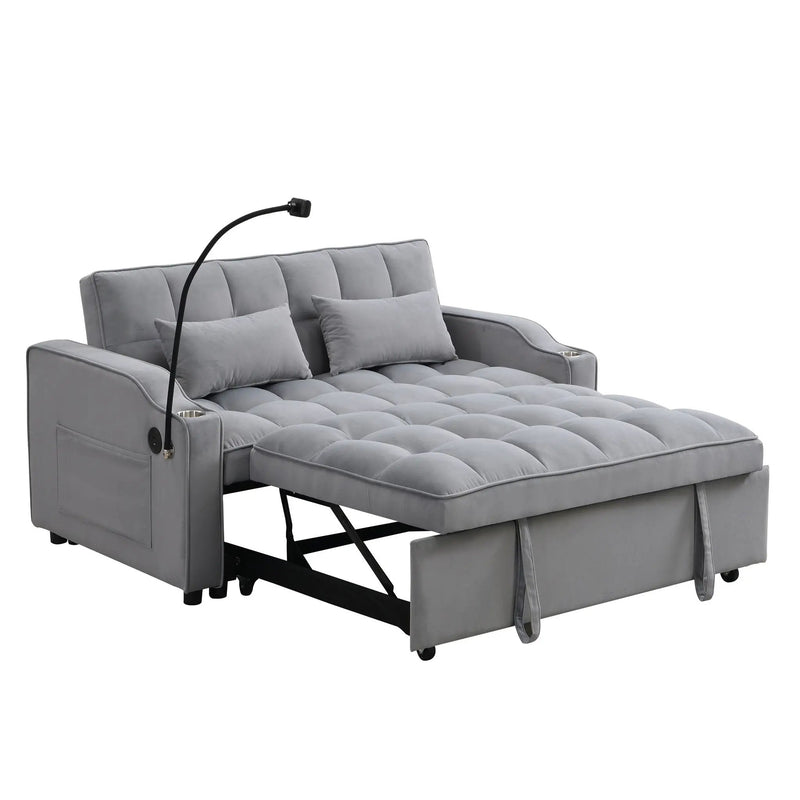 Modern Loveseat Futon Sofa With Pullout Bed, Adjustable Reclining Backrest, Toss Pillows by Unique Piece Furniture