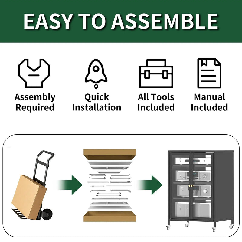 Media Storage Cabinet With Wheels, 4 Adjustable Glass Shelves & Door, Heavy-Duty - Black by Unique Piece Furniture
