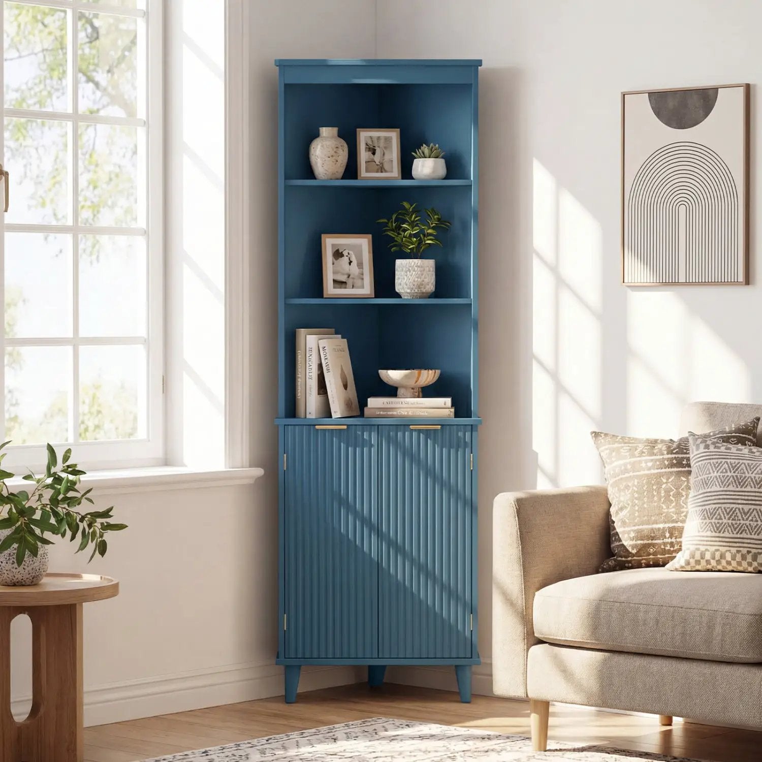 68 Inch Tall Bathroom Floor Storage Cabinet with Fluted Doors by DirectDeals