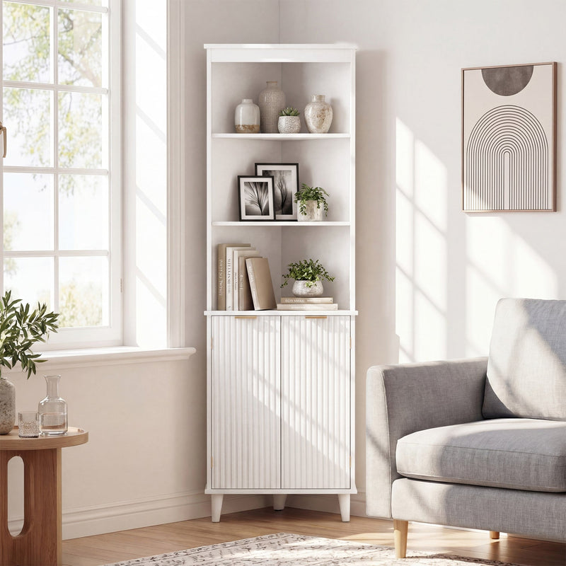 68 Inch Tall Bathroom Floor Storage Cabinet with Fluted Doors by DirectDeals