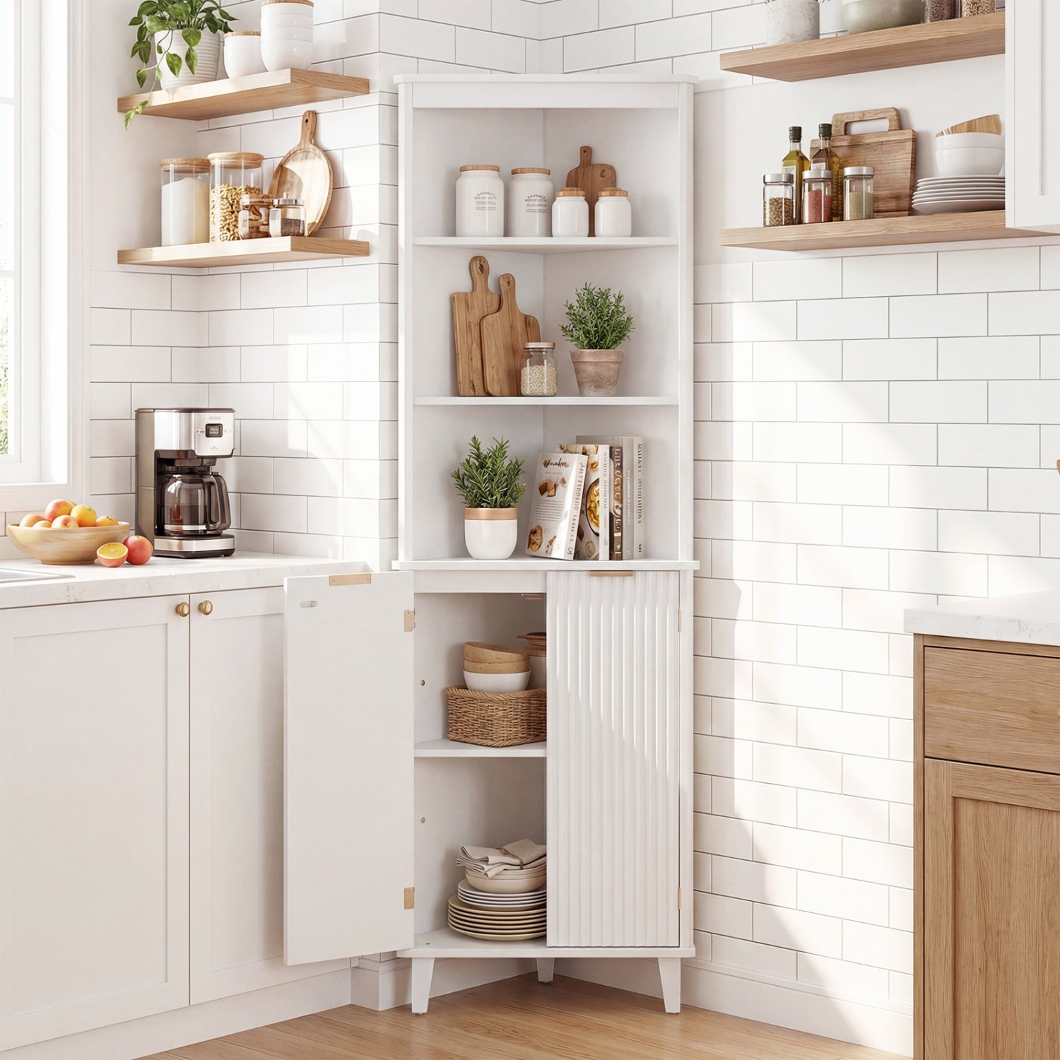 68 Inch Tall Bathroom Floor Storage Cabinet with Fluted Doors by DirectDeals