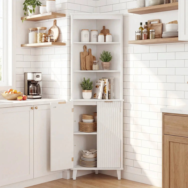 68 Inch Tall Bathroom Floor Storage Cabinet with Fluted Doors by DirectDeals