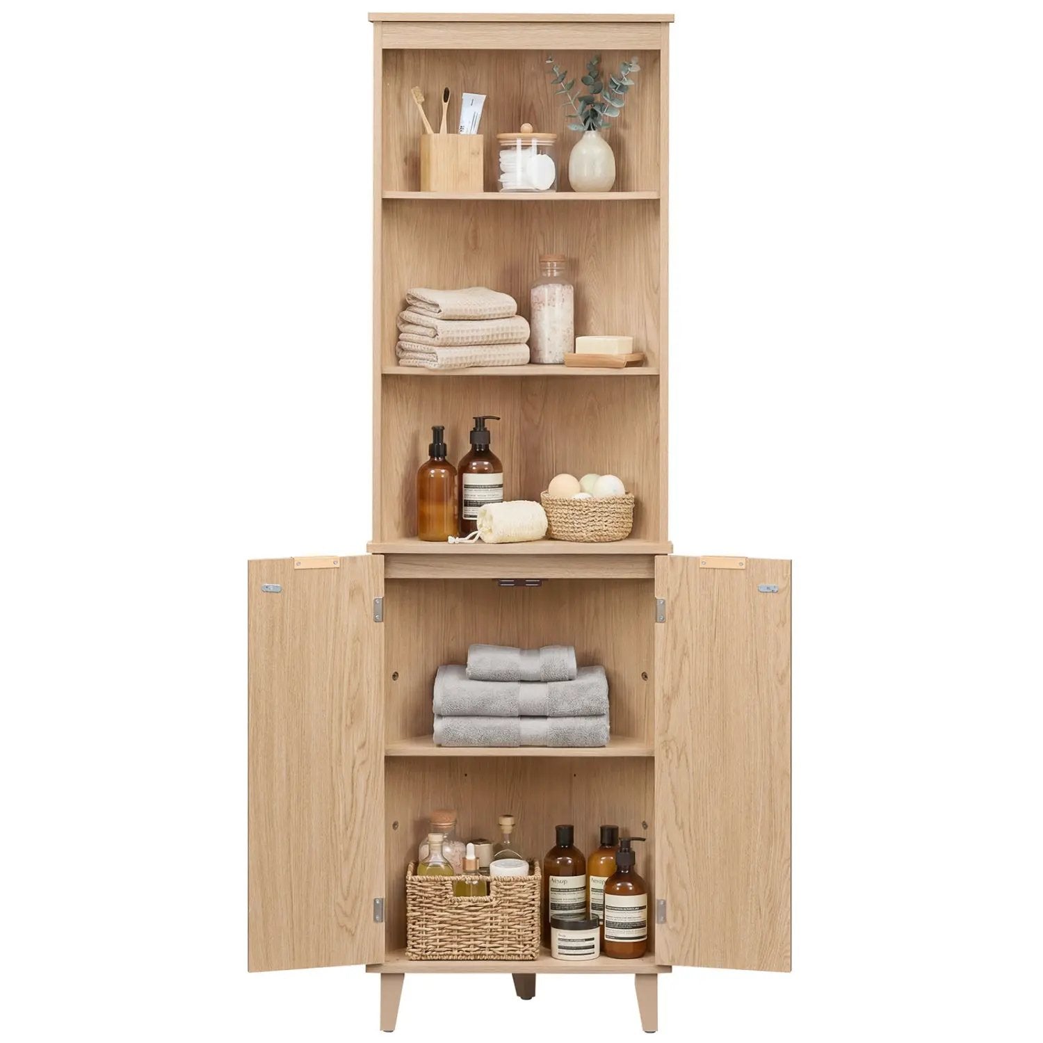 68 Inch Tall Corner Cabinet with Fluted Doors for Bathroom by DirectDeals