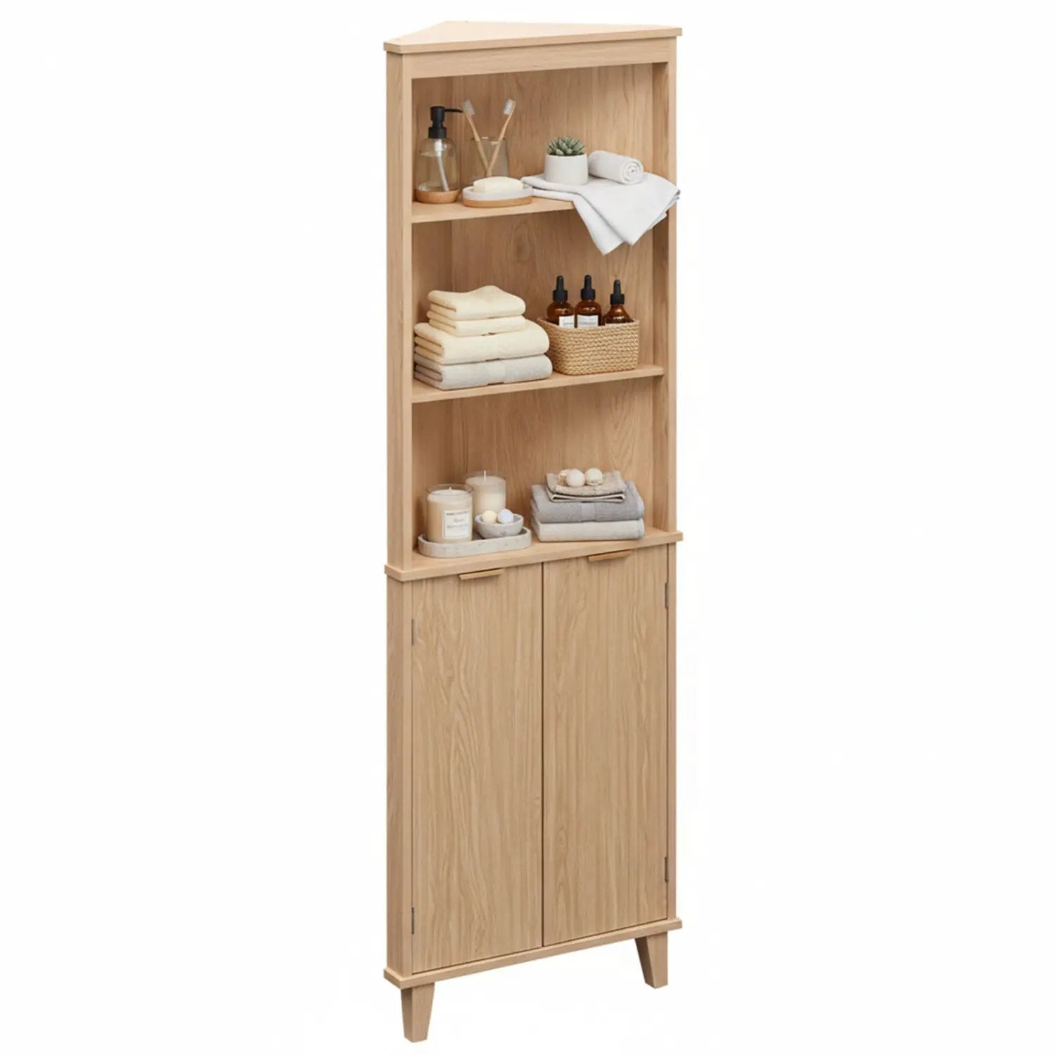 68 Inch Tall Corner Cabinet with Fluted Doors for Bathroom by DirectDeals