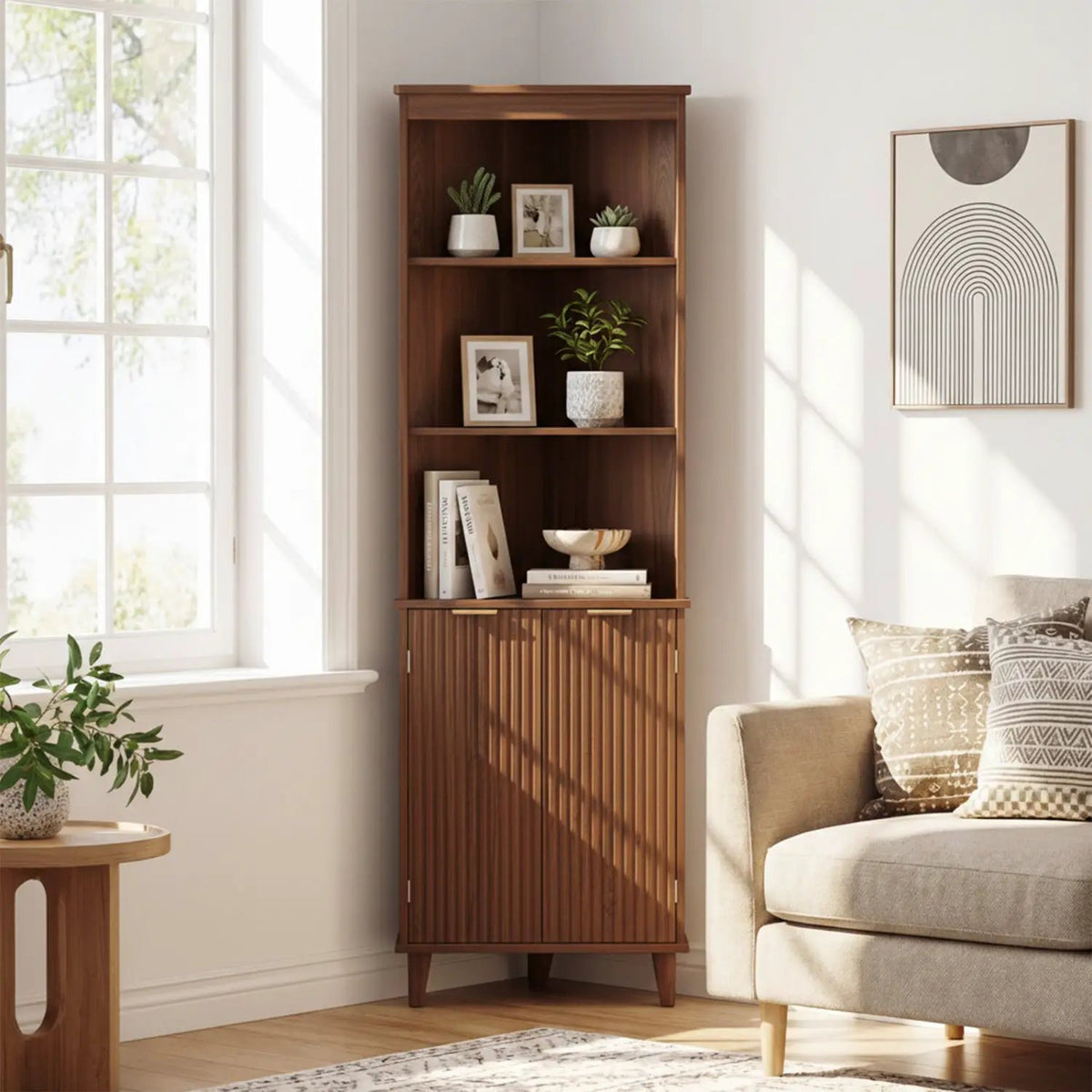 68 Inch Tall Corner Cabinet with Fluted Doors for Bathroom, photo 3 of 16