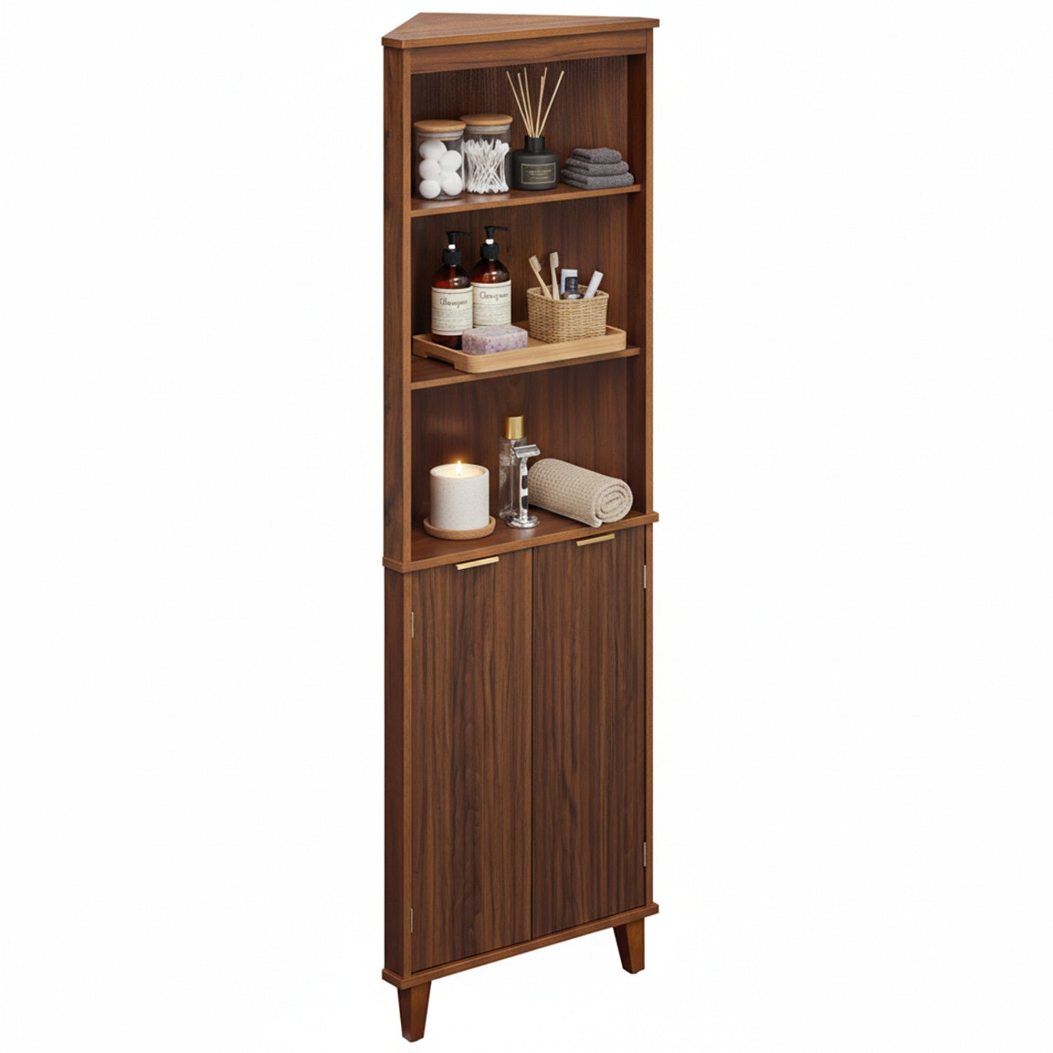 68 Inch Tall Corner Cabinet with Fluted Doors for Bathroom by DirectDeals