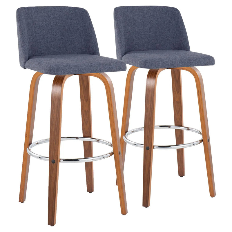 Toriano - Mid Century Modern Fixed Height, Barstool With Swivel With Round Footrest (Set of 2) by HouseOfZazla