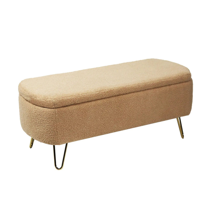 Storage Ottoman Bench For End Of Bed Legs, Modern Camel Faux Fur Entryway Bench Upholstered Padded With Storage For Living Room Bedroom by HouseOfZazla