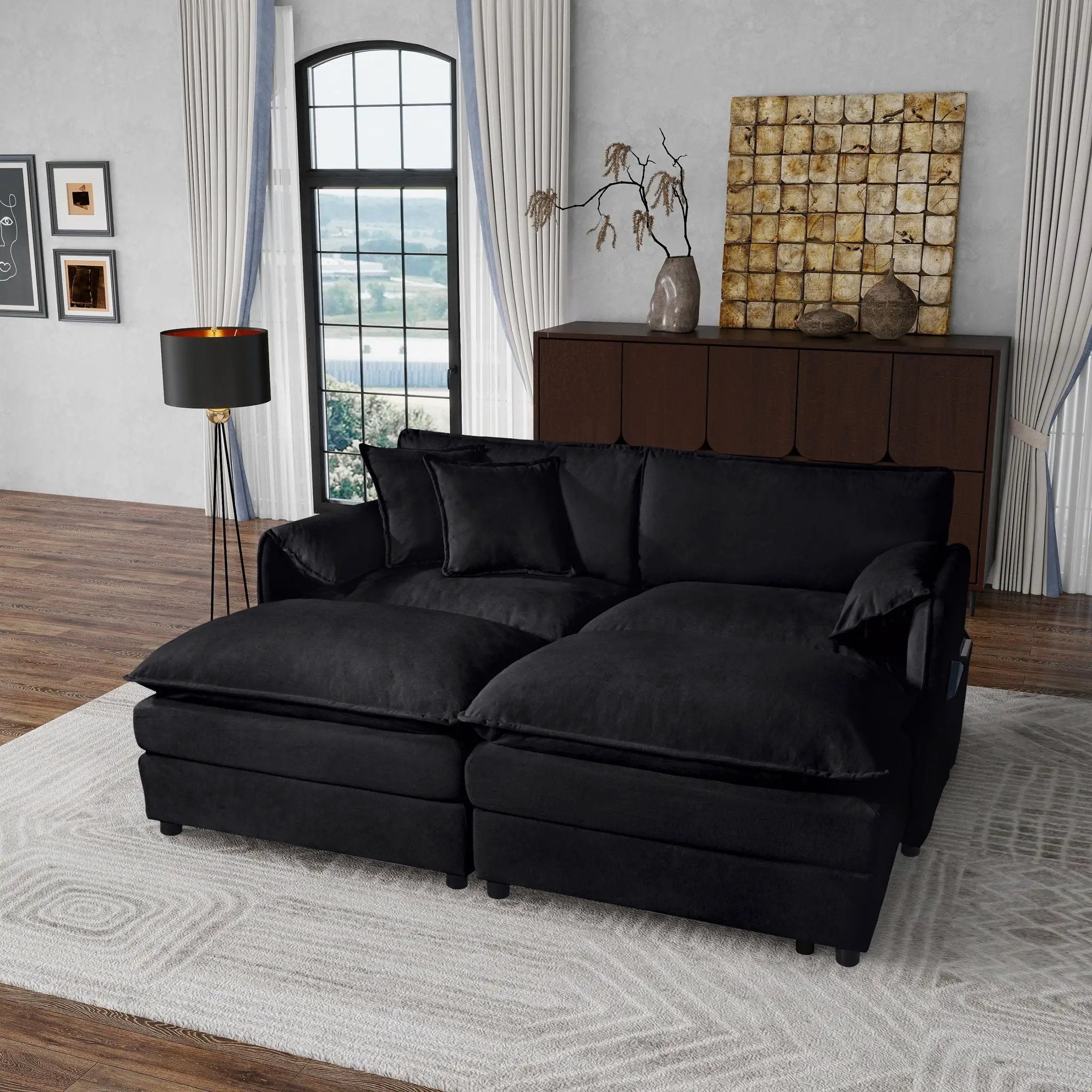 Modern Comfy Deep Seat Modular Sectional Sofa Cloud Couch With Ottoman by Unique Piece Furniture