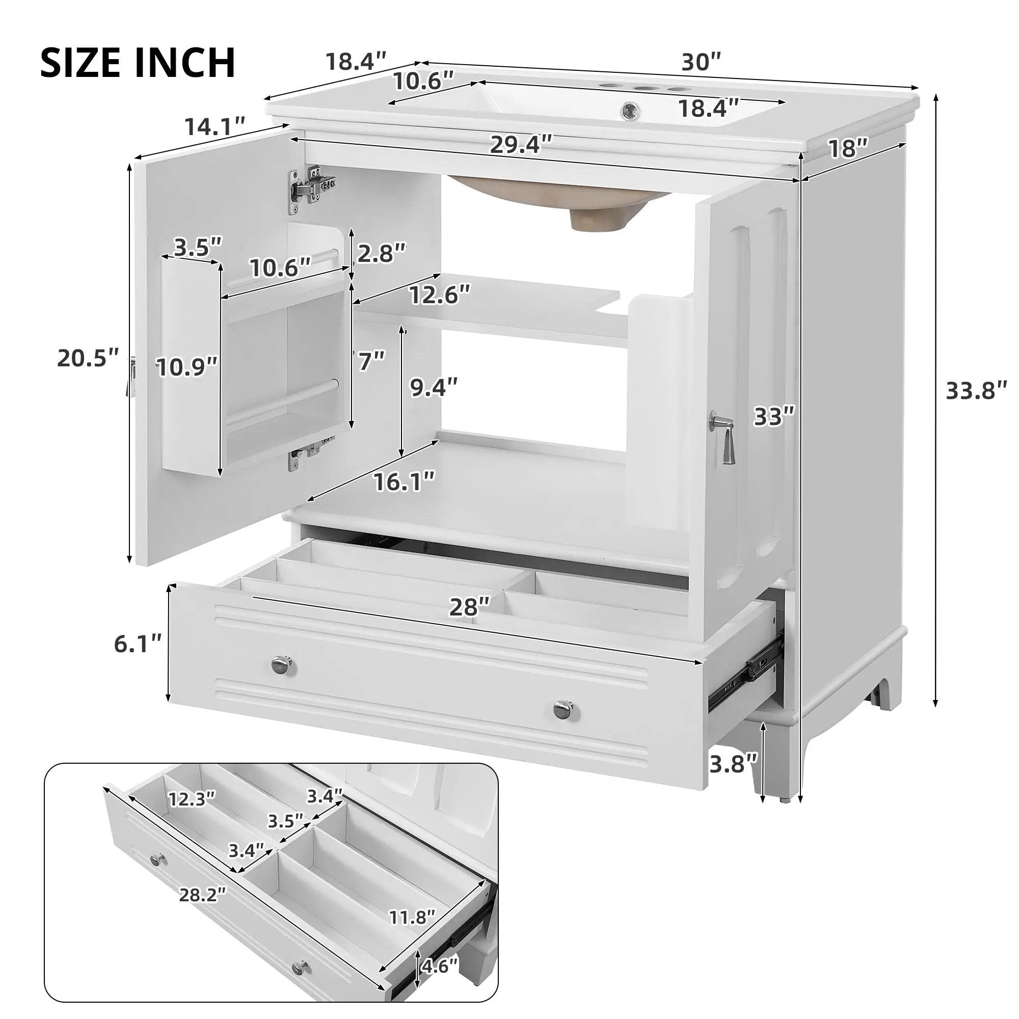 Bathroom Vanity With Sink, Cabinet With Adjustable Shelf And Drawer Divider by HouseOfZazla