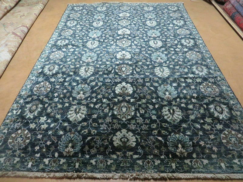 5' 6" X 8' Vintage Handmade Pakistani Floral Oriental Wool Rug Black Dark Grey by Jewel Rugs
