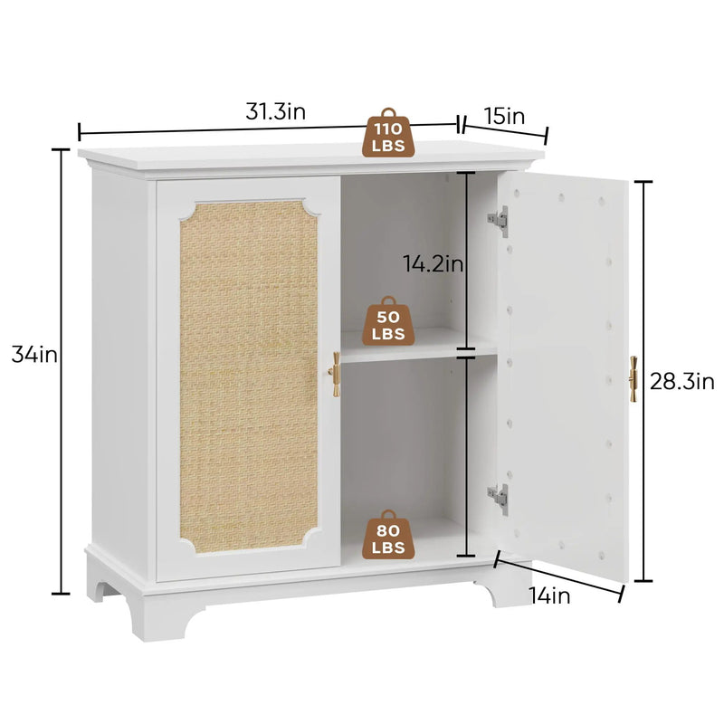 Rattan Decorated Sideboard Buffet Storage Liquor Cabinet - White by Unique Piece Furniture