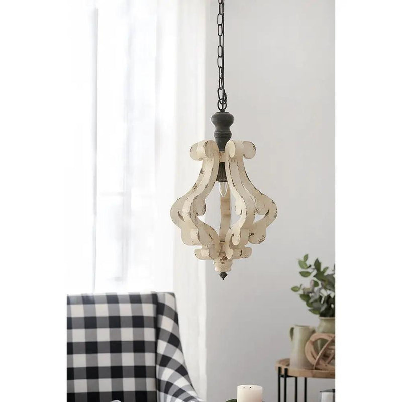 Farmhouse Chandeliar Distressed Pendant French Country Wood Chandelier For Living Room Foyer, Bulb Not Included - Antique Cream by HouseOfZazla