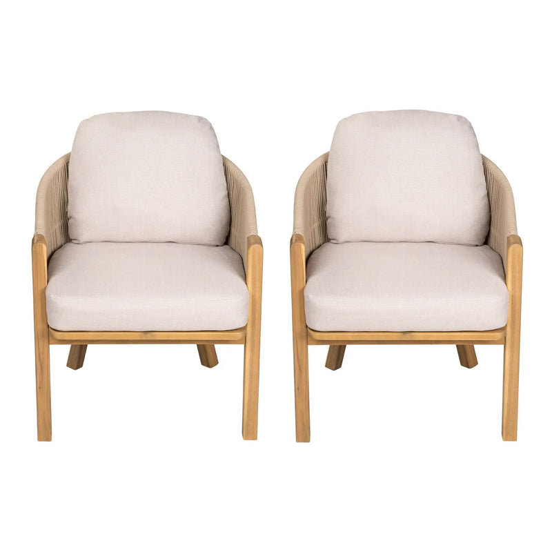 Grotta Outdoor Dining Arm Chair (Set of 2) - Teak / Beige by HouseOfZazla