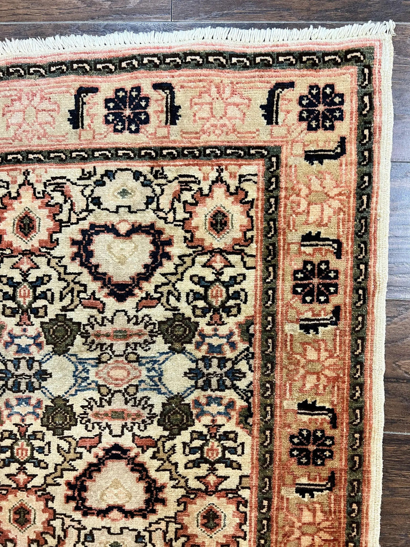 Romanian Runner Rug 2.6 x 12.9, Wool Handmade Hand Knotted Skinny Runner for Hallway, Floral Allover, Vintage Tan Runner by Jewel Rugs