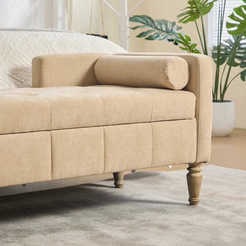 64.6"W Upholstered Chenille Flip-top Storage End of Bed Bench, photo 6 of 9