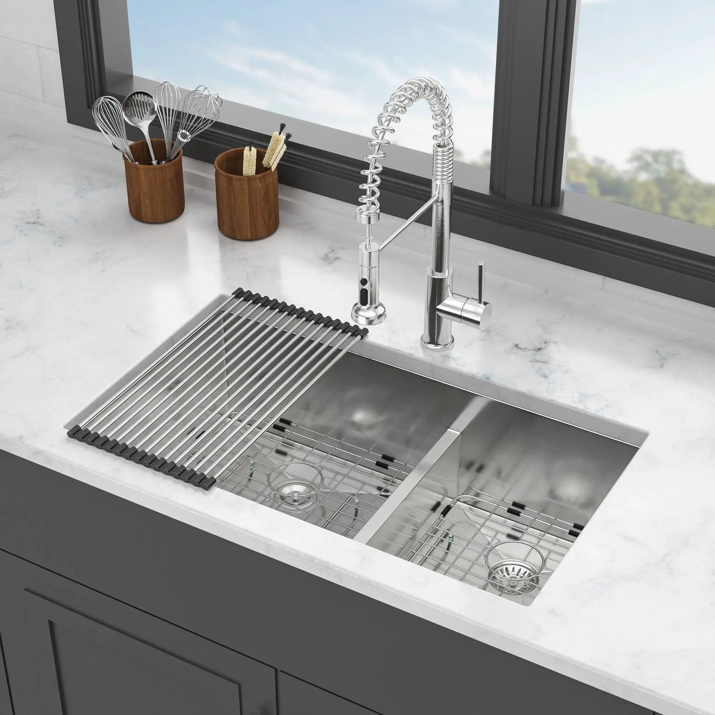 Modern Double Bowl Undermount Kitchen Sink 50 / 50 Design Stainless Steel by HouseOfZazla