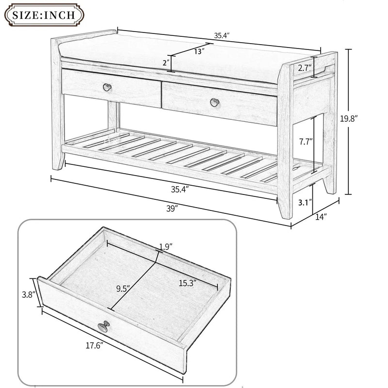 TREXM Shoe Rack with Cushioned Seat and Drawers by HouseOfZazla