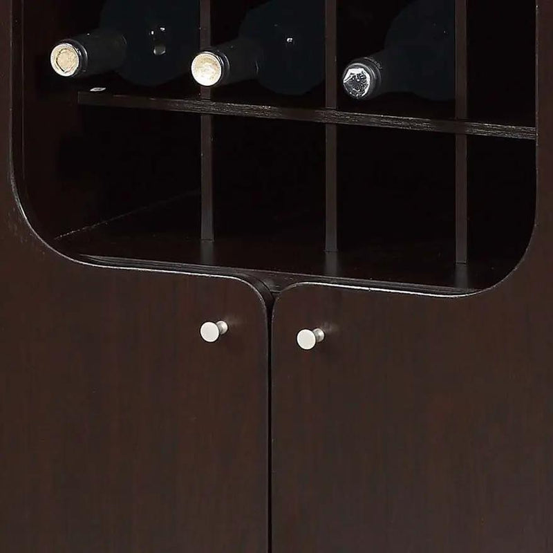 Wine Cabinet With Two Doors Removeable Wine Bottle Rack Metal Wine Glass Racks Four Shelves - Red Cocoa by Unique Piece Furniture