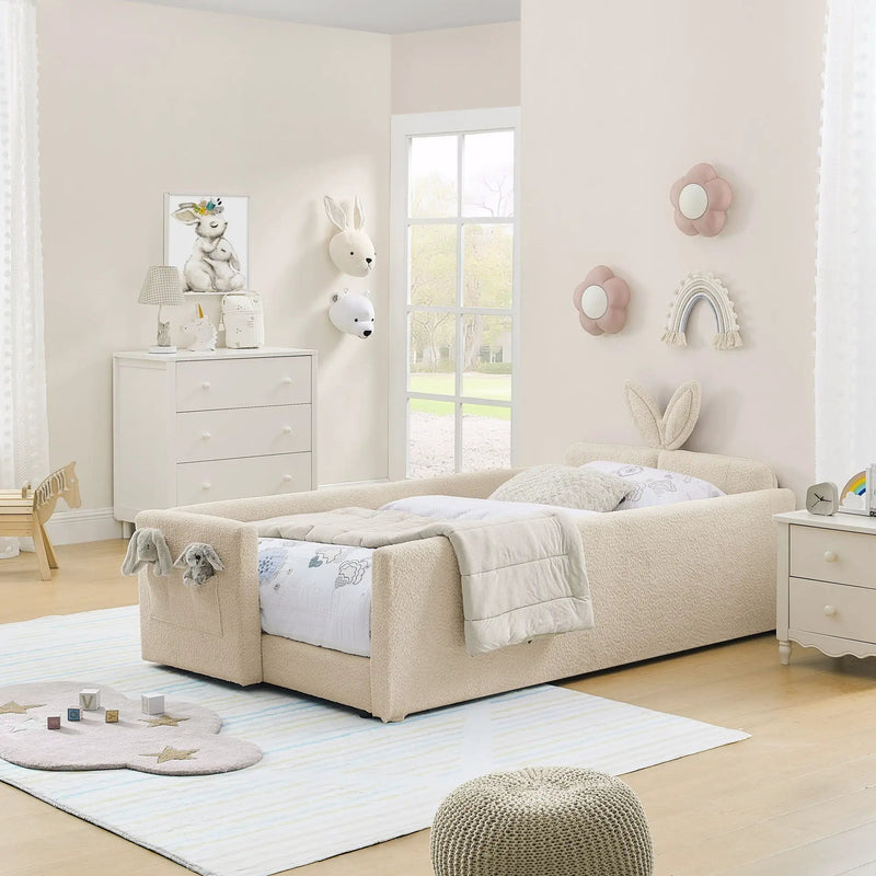 Cute Rabbit Ear Upholstered Platform Bed Frame With Safety Rail by Unique Piece Furniture