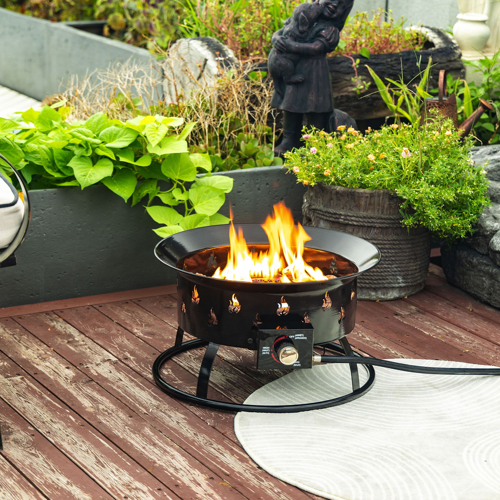 Propane Gas Fire Pit Table, 50000 Btu Round For Outside Patio - Black by HouseOfZazla