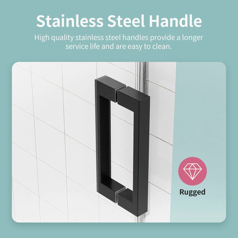 Frameless Single Sliding Soft Close Shower Doors, 3 / 8" Tempered Glass Reversible Installatio