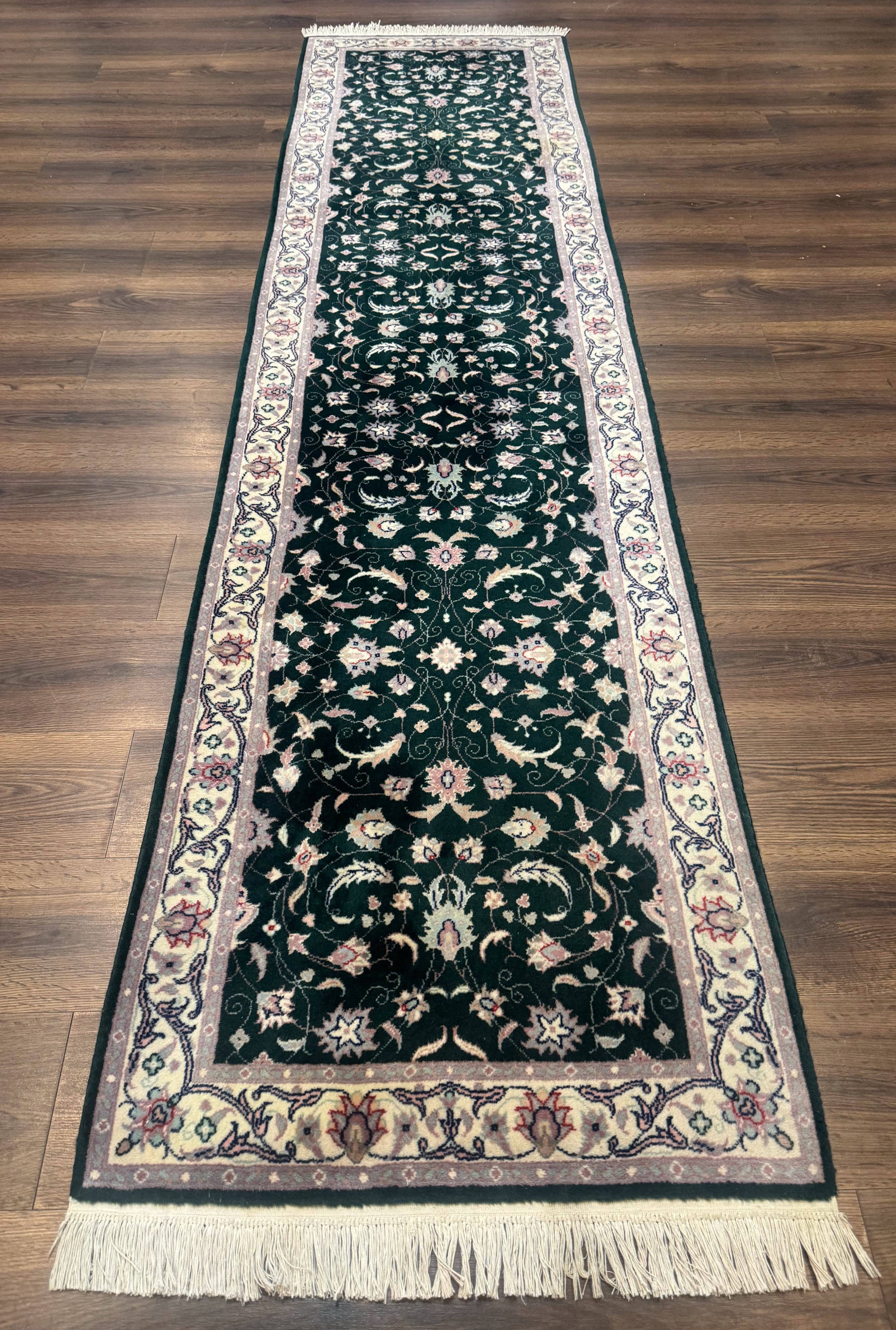 Pak Persian Runner Rug 2.6 x 10, Dark Green and Beige, Floral Allover by Jewel Rugs