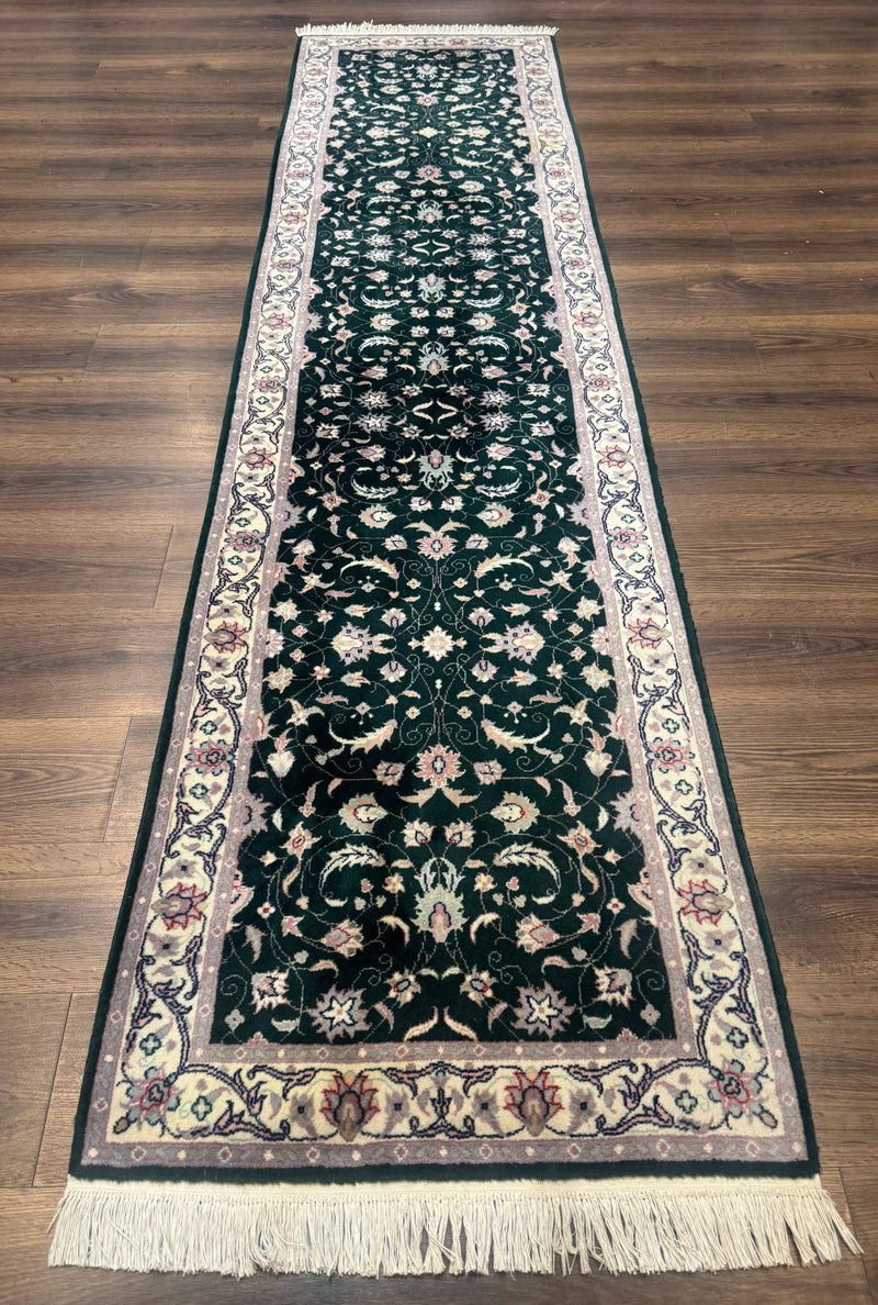 Pak Persian Runner Rug 2.6 x 10, Dark Green and Beige, Floral Allover by Jewel Rugs