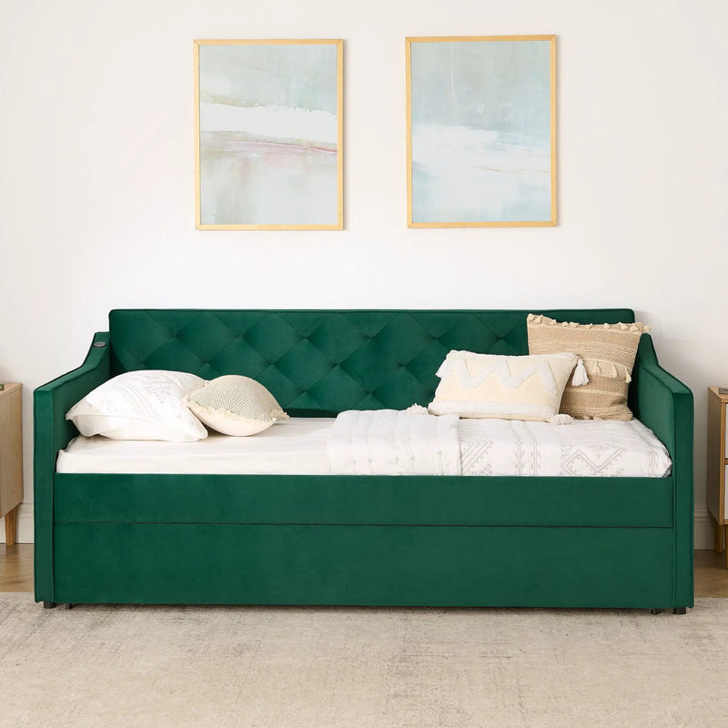 Daybed With Pop Up Trundle And USB Charging Armrest by Unique Piece Furniture