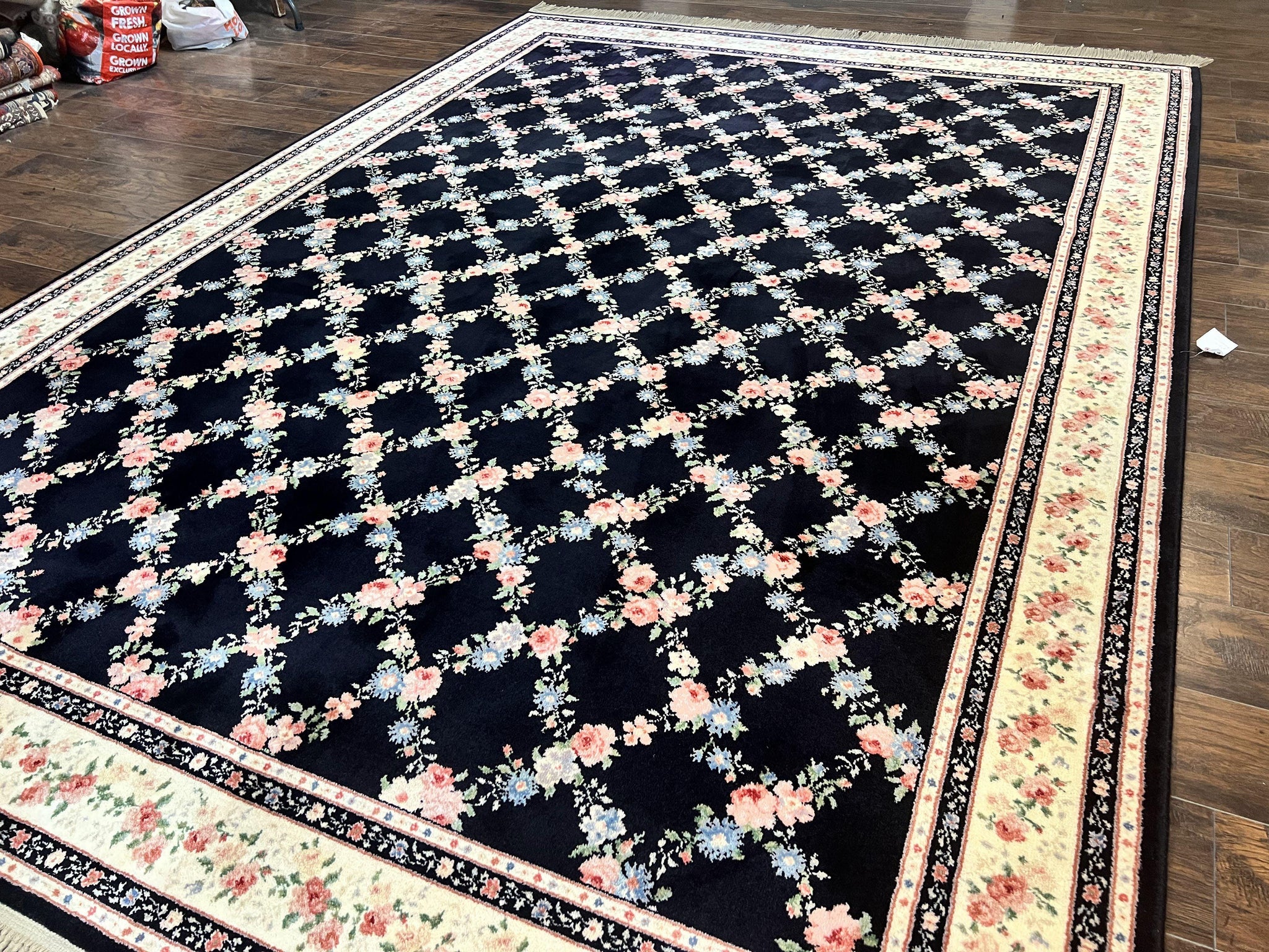 Karastan Rug 8.8 x 12, Garden of Eden #509/1270, Ebony Trellis, Vintage Discontinued Wool Pile Karastan Carpet by Jewel Rugs
