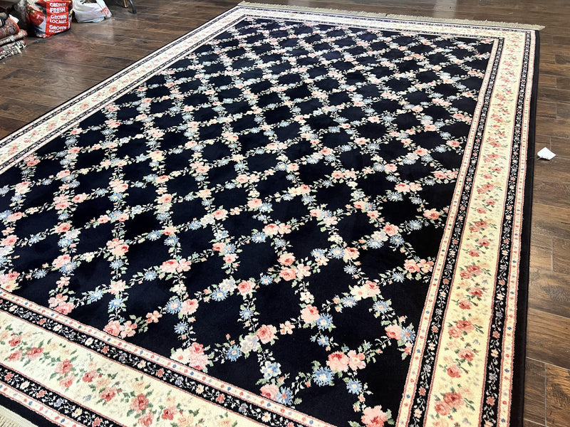 Karastan Rug 8.8 x 12, Garden of Eden #509/1270, Ebony Trellis, Vintage Discontinued Wool Pile Karastan Carpet by Jewel Rugs