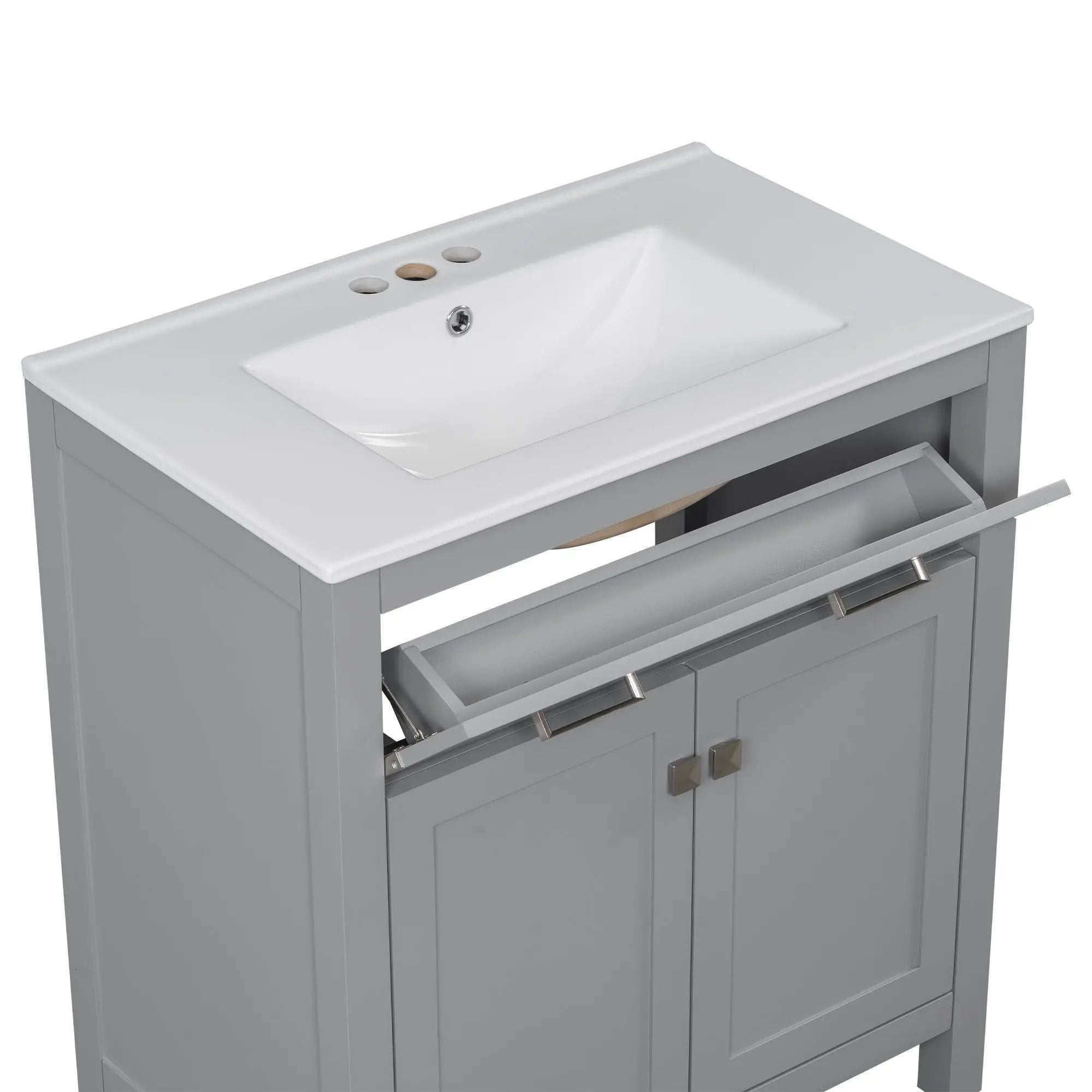 Bathroom Vanity With Ceramic Sink, Modern Single Bathroom Cabinet With 2 Doors And A Shelf, Soft Close Doors by HouseOfZazla