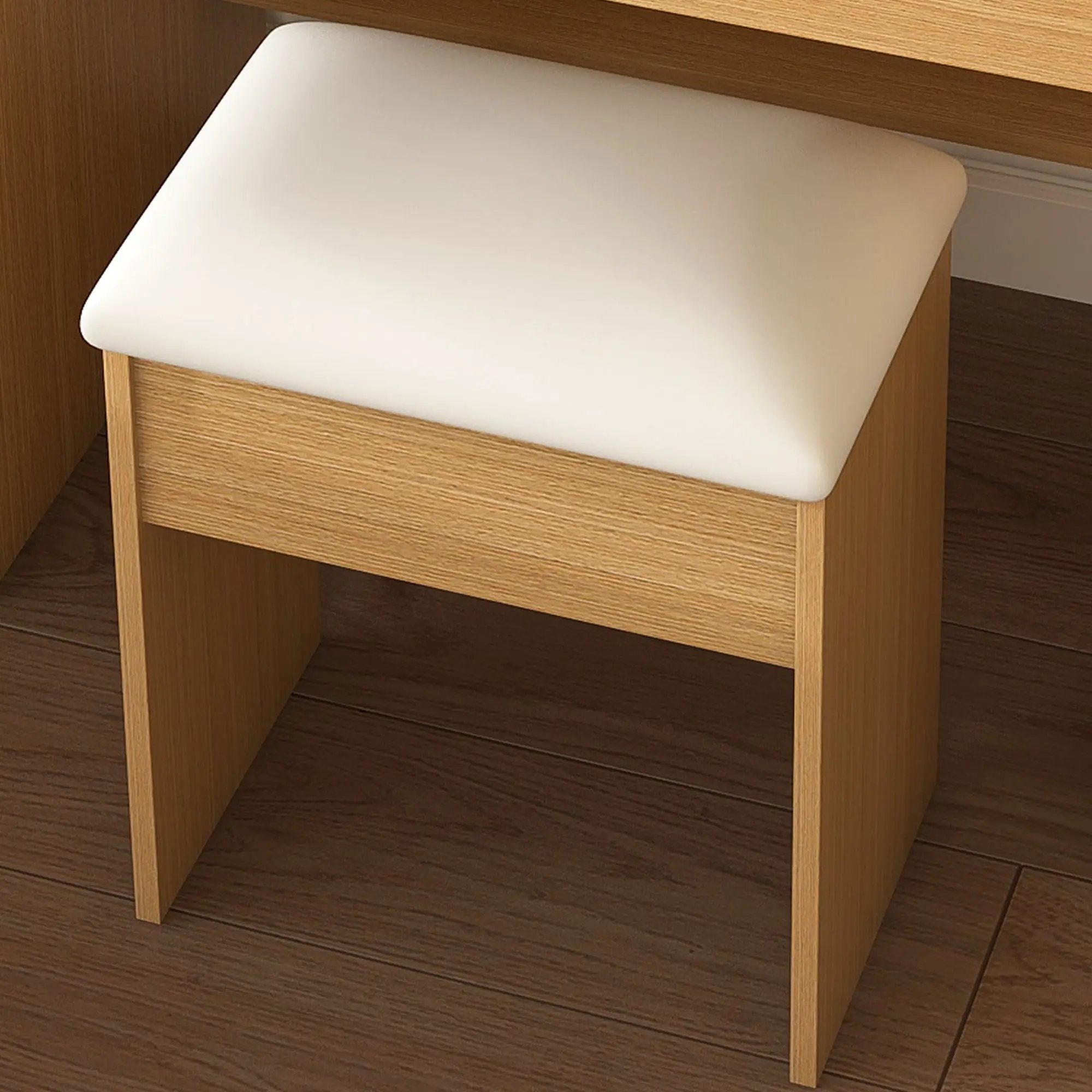 Vanity Table With LED Mirror, Power Outlet, Hairdryer Holder & Padded Stool by HouseOfZazla
