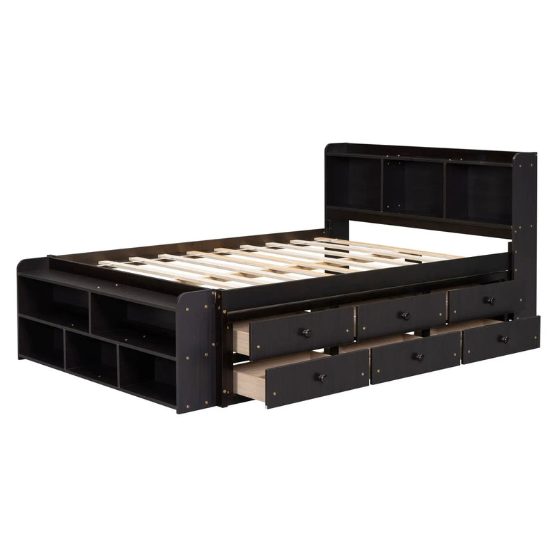 Bed With Bookcase Headboard, Under Bed Storage Drawers And Bed End Storage Case by HouseOfZazla