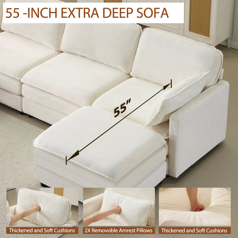 136" Plush Cloud 3-seater Sofa: Modular Design with Footstools by HouseOfZazla