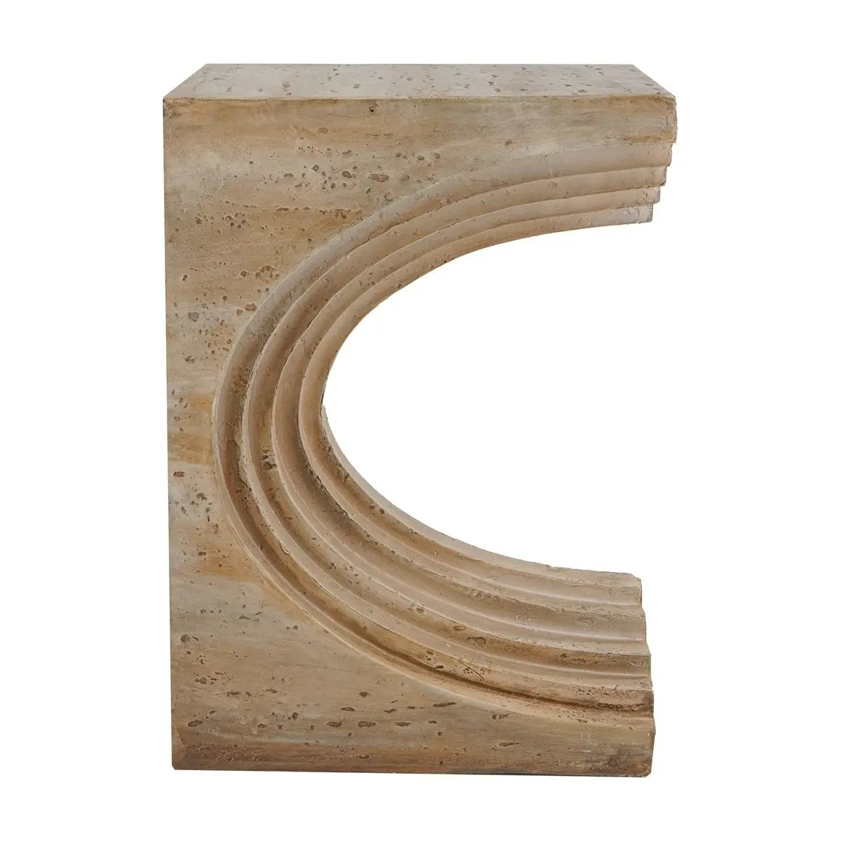 16.3x12.2x22.6 Modern Sculptural Arched Side Table with Faux Travertine Finish by HouseOfZazla