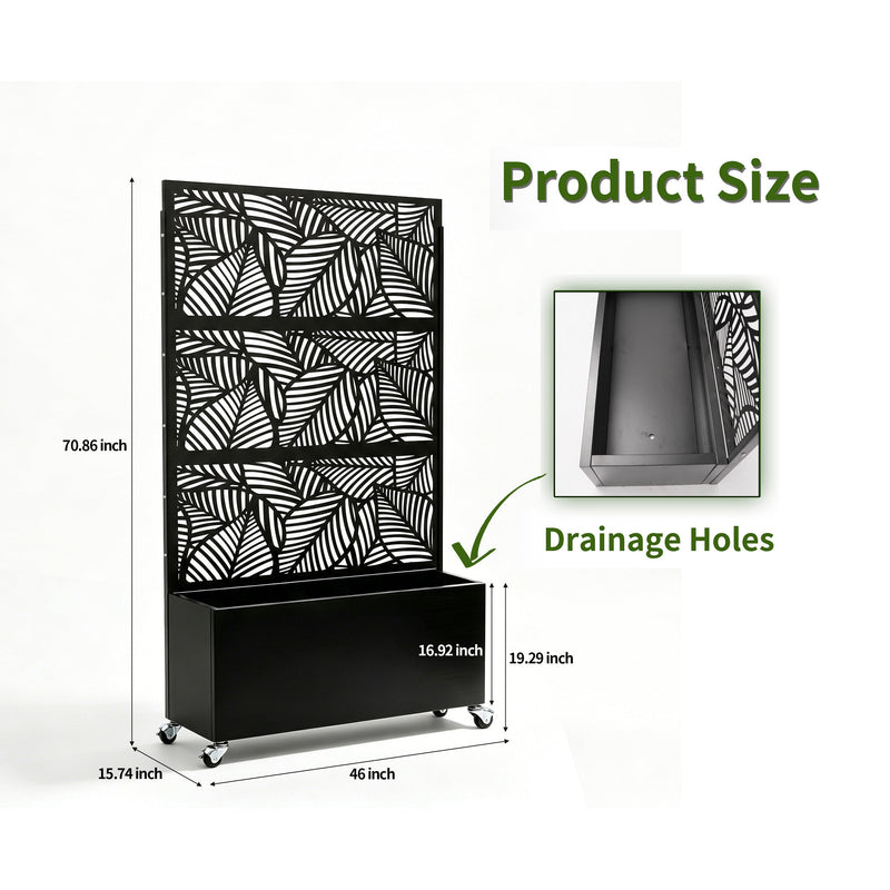 70.87" H × 46.06" W Leaf Pattern Privacy Screen with Planter Box by HouseOfZazla