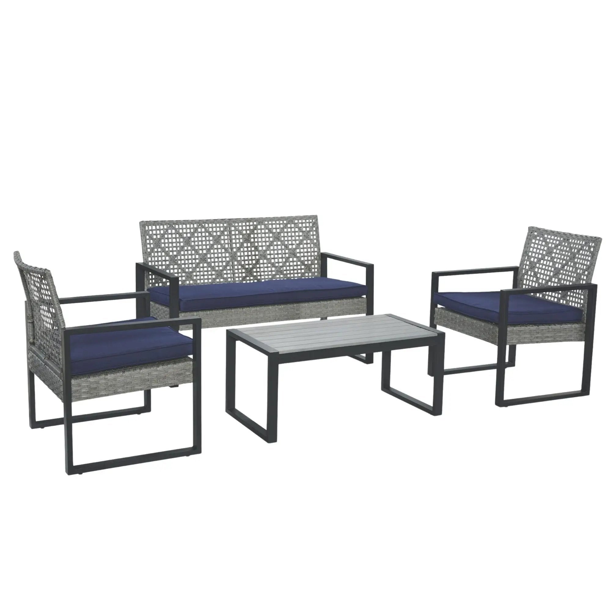 4 Piece Patio Furniture Set With Acacia Wood Table Top And Cushions by HouseOfZazla