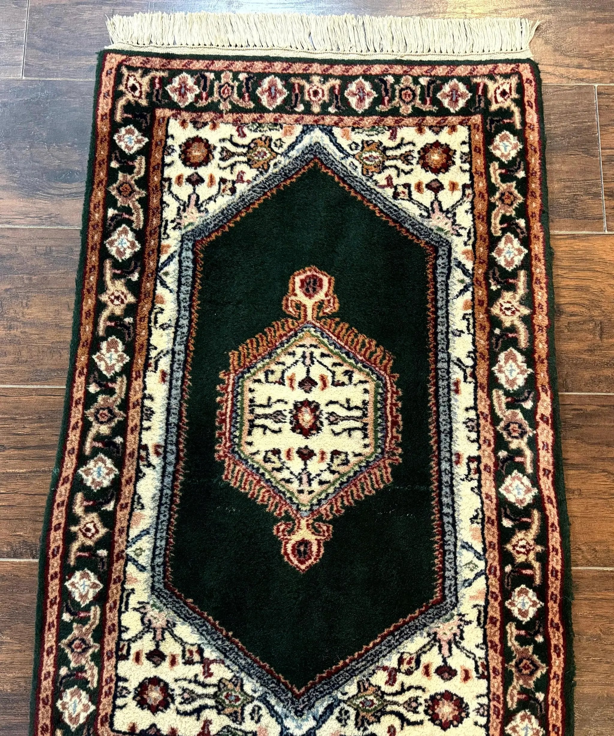Small Indo Persian Dark Green Rug 2x3, Geometric Semi Open Field by Jewel Rugs