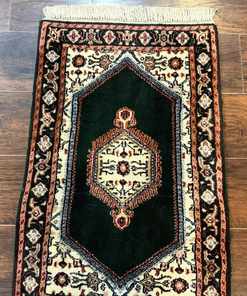 Small Indo Persian Dark Green Rug 2x3, Geometric Semi Open Field by Jewel Rugs