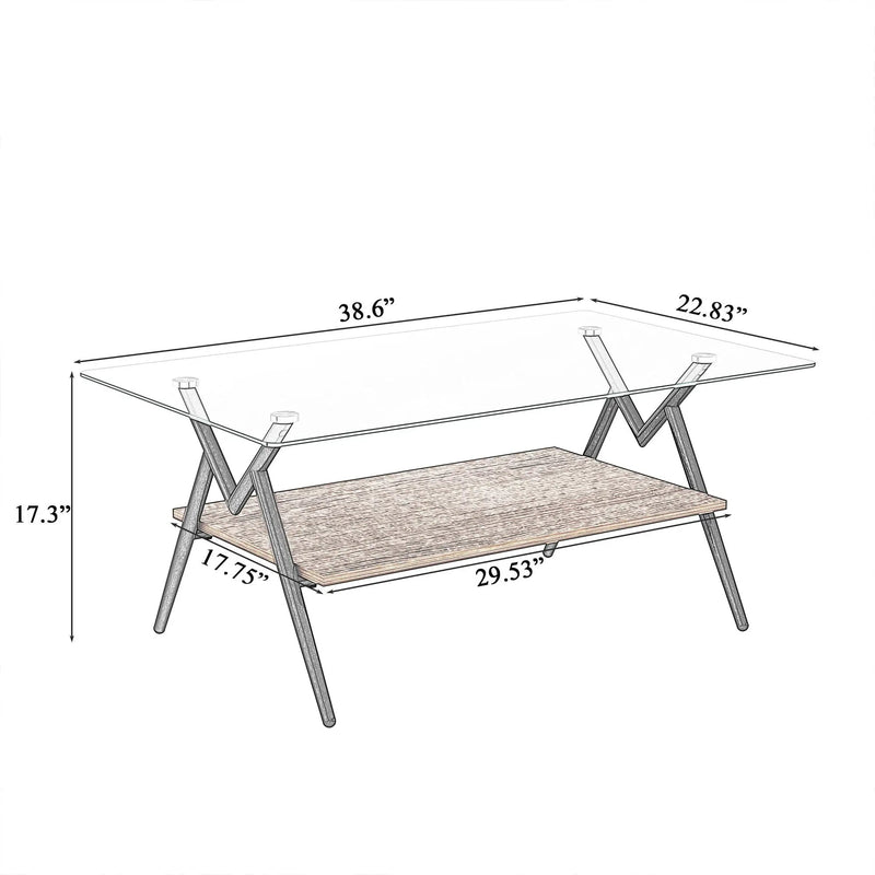 Rectangle Coffee Table With Tempered Glass Top And Shelf by HouseOfZazla