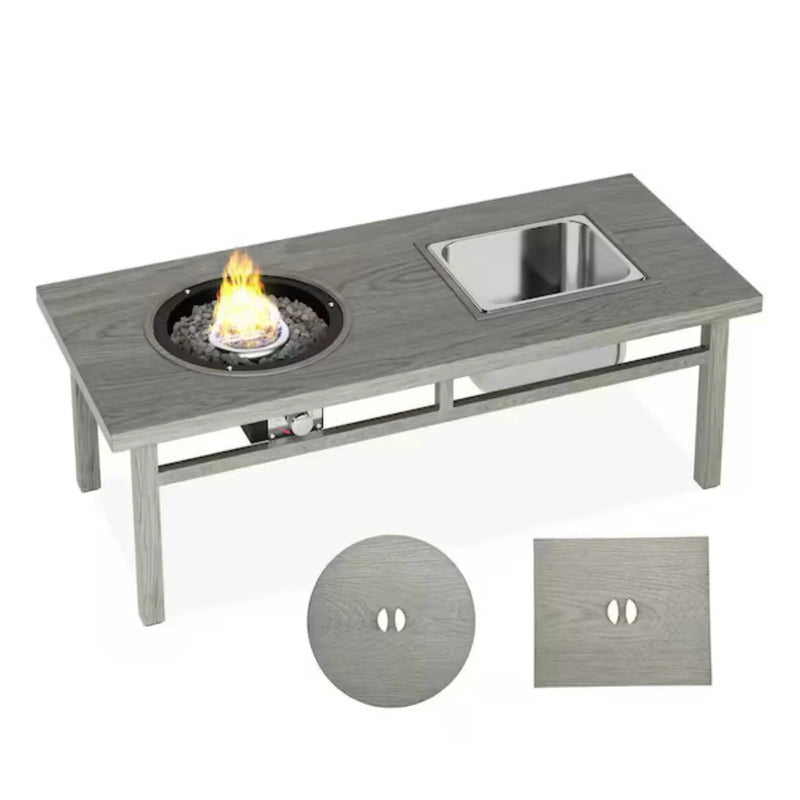 3 In 1 Outdoor Propane Fire Pit Table 50, 000 BTU With Ice Bucket - Gray by HouseOfZazla