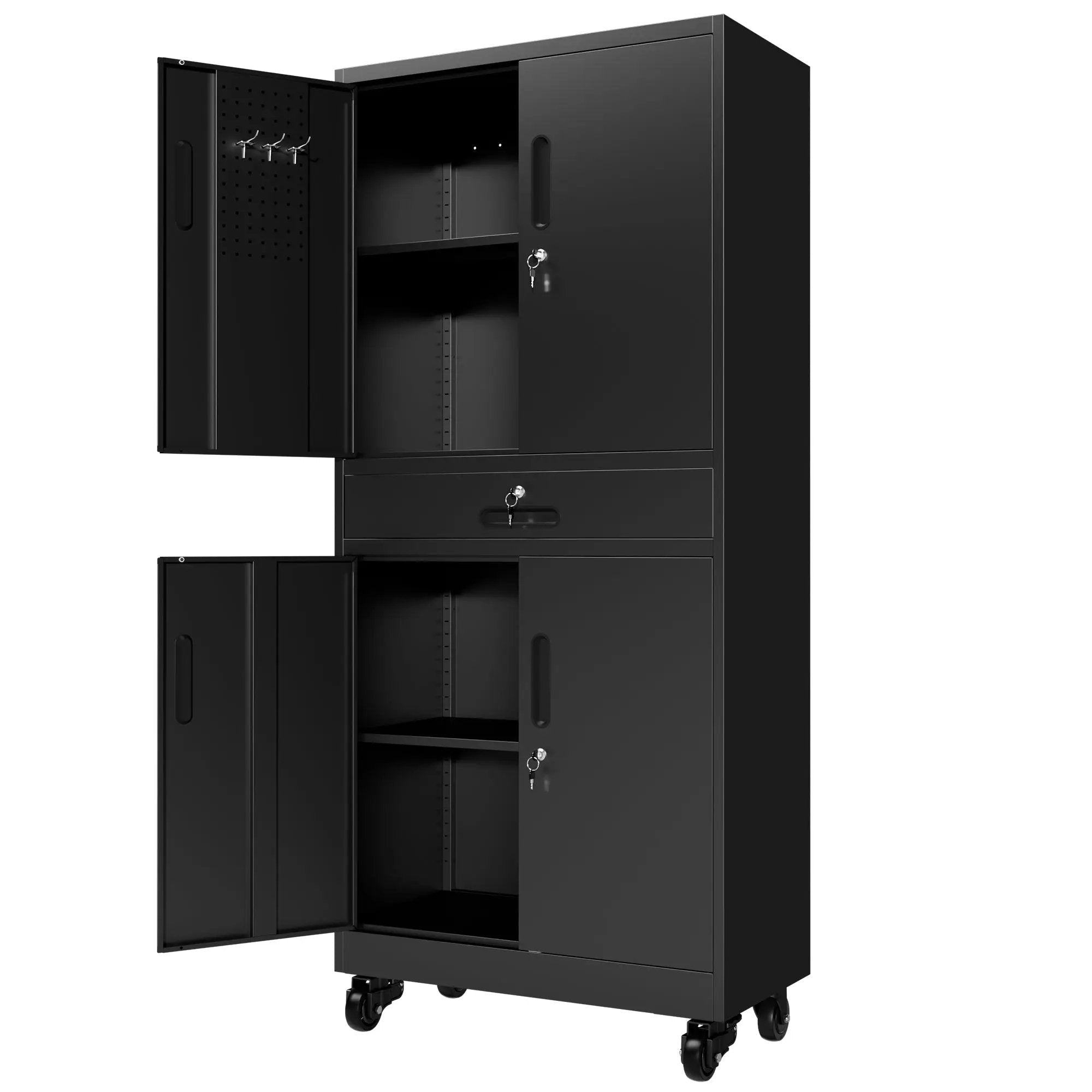 Metal Storage Cabinet with Drawer, Locking Doors, and Rolling Wheels by HouseOfZazla