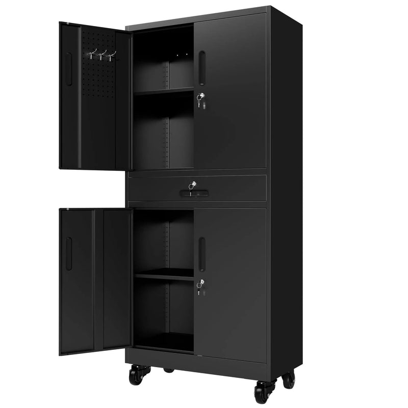 Metal Storage Cabinet with Drawer, Locking Doors, and Rolling Wheels by HouseOfZazla
