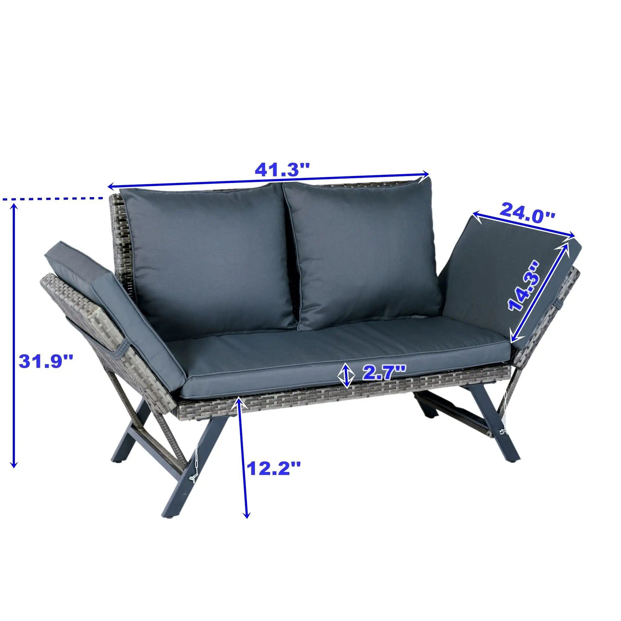 1 Pieces Patio Wicker Side Foldable Bench Patio Backyard Conversation Bench Gray Wicker - Dark Gray by HouseOfZazla