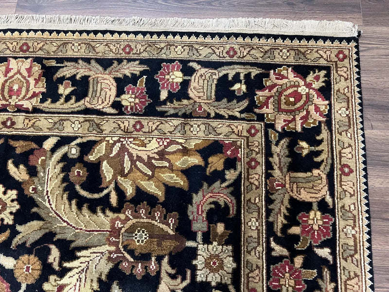 Indo Mahal Sultanabad Rug 8x11, Vintage Indian Oriental Carpet, Wool Handmade Floral Rug 8 x 11 ft, Black Beige Tan, Large Flowers Allover by Jewel Rugs