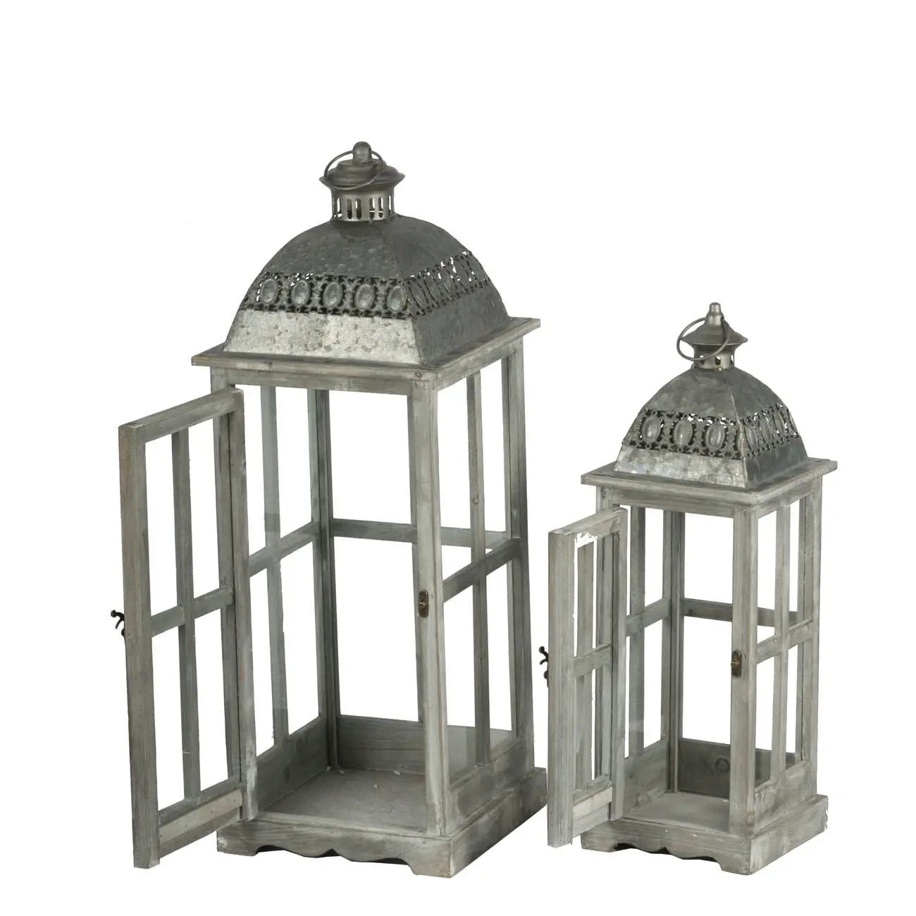 Wooden Candle Lantern Decorative, Hurricane Lantern Holder Decor For Indoor Outdoor, Home Garden Wedding - Gray by Unique Piece Furniture