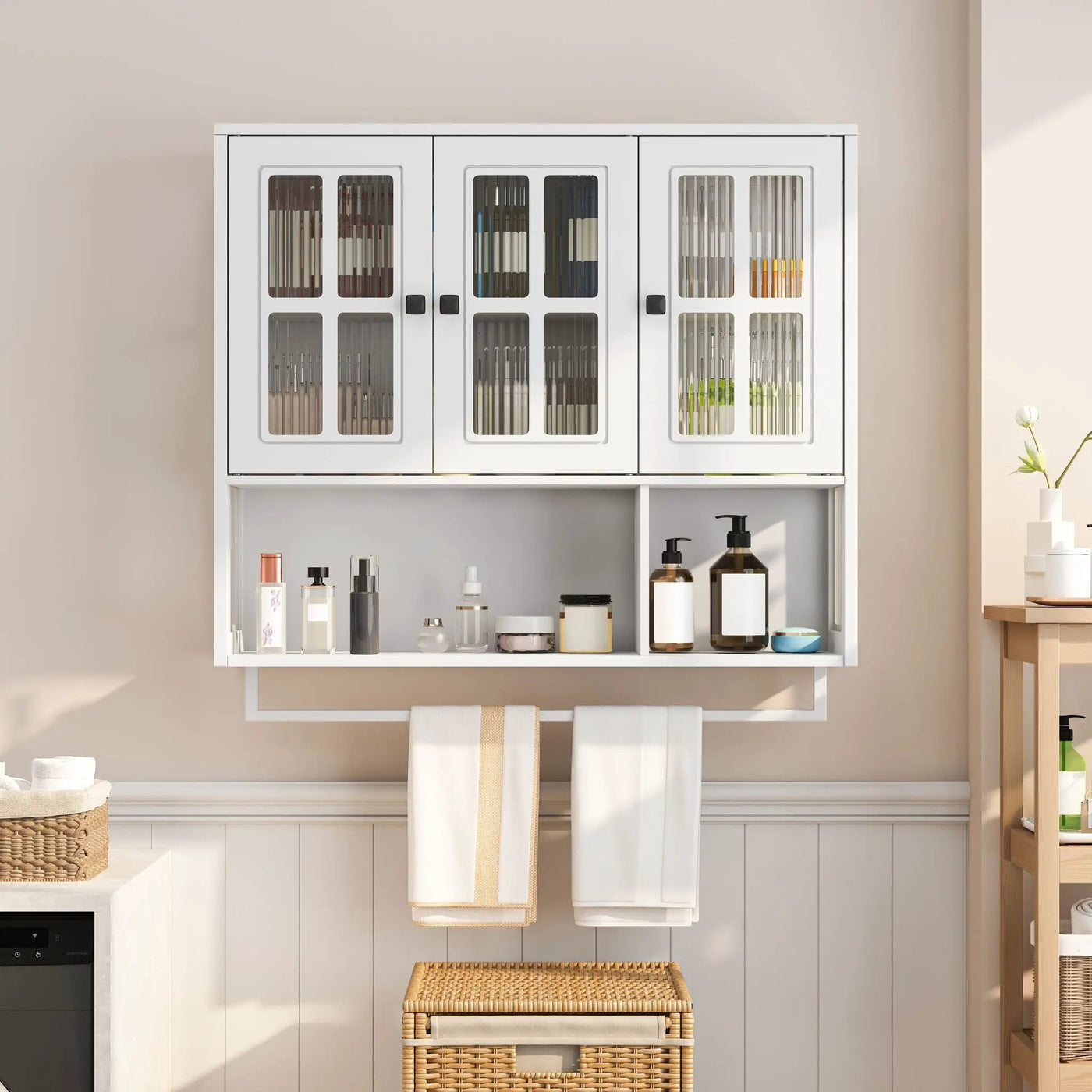 3 Door Wall Cabinet With Glass Door And Towel Bar by HouseOfZazla